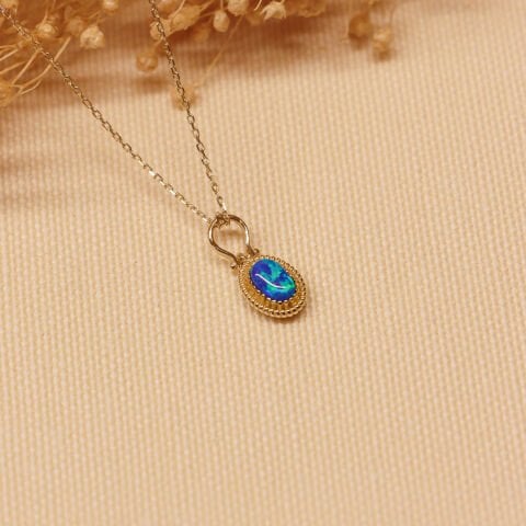 Mavi Opal Minimal Kolye