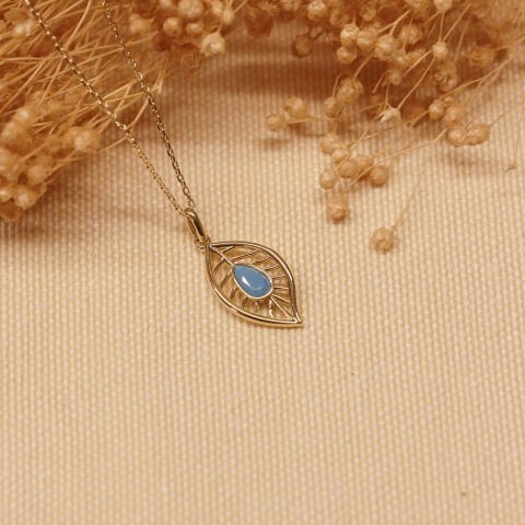 Firuze Taşlı Yaprak Minimal Kolye
