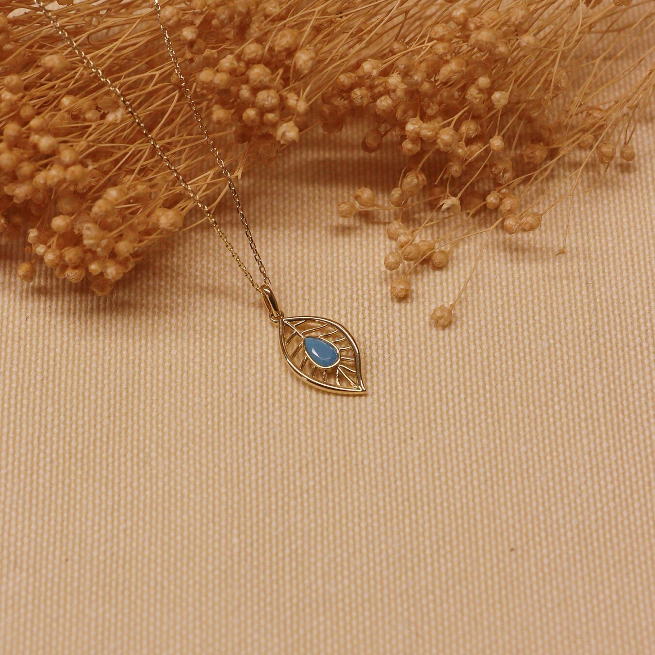 Firuze Taşlı Yaprak Minimal Kolye