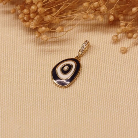 Lacivert Mineli Nazar Modern Kolye Ucu