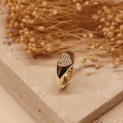 Taşlı Kalp Modern Yüzük