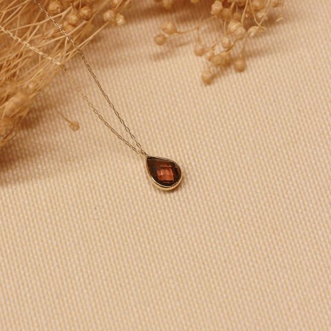 Kahve Drop Minimal Kolye