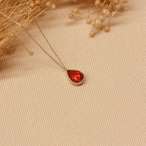 Kırmızı Drop Minimal Kolye