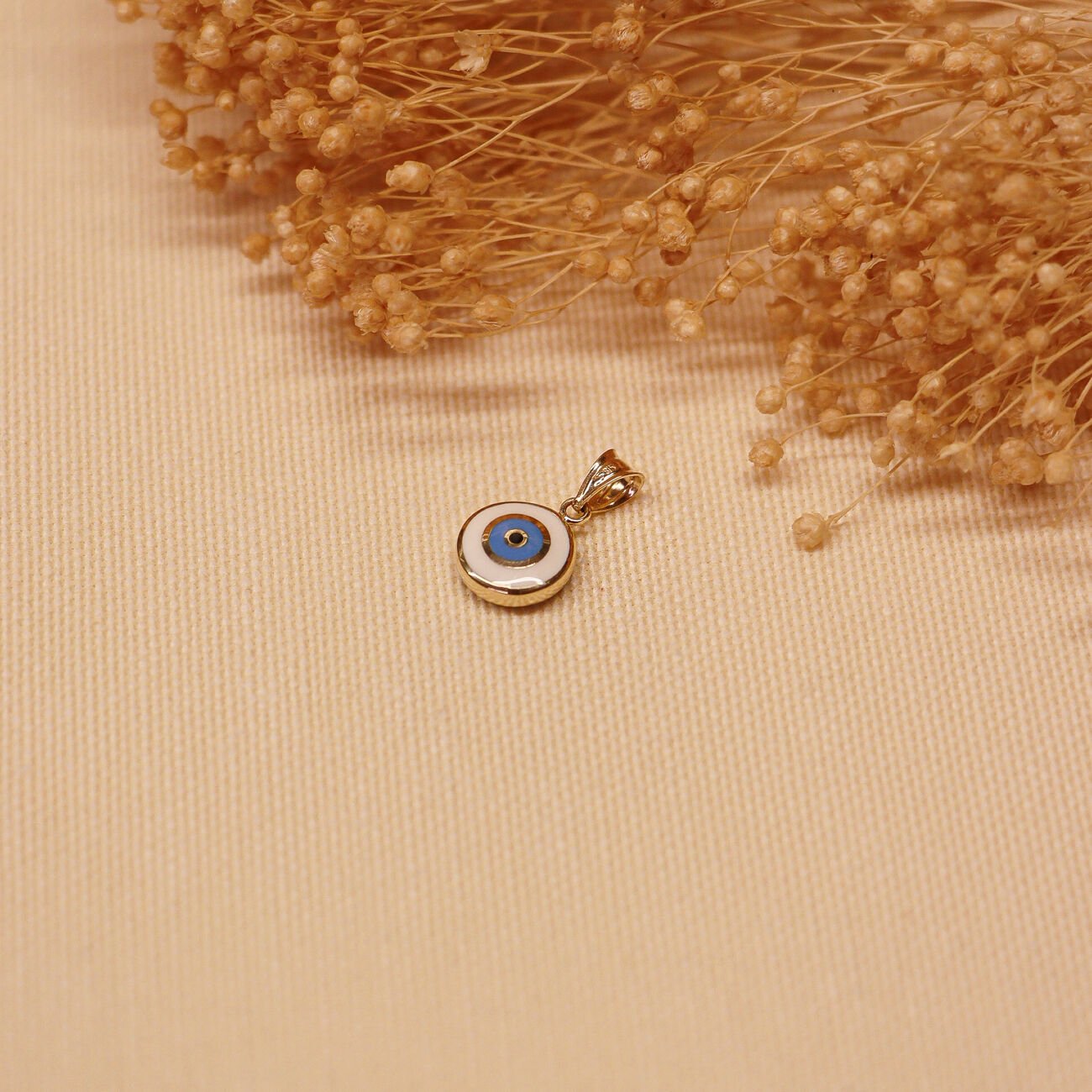 Çift Taraflı Mineli Göz Minimal Kolye Ucu