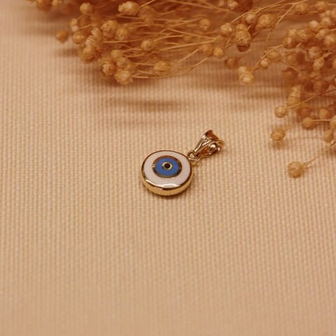Çift Taraflı Mineli Göz Minimal Kolye Ucu