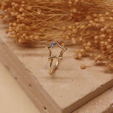 Aqumarine Yıldız Minimal Yüzük
