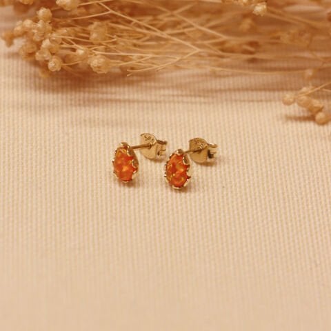 Orange Opal Vidalı Küpe