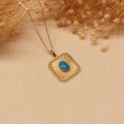 Kare Plaka Firuze Minimal Kolye