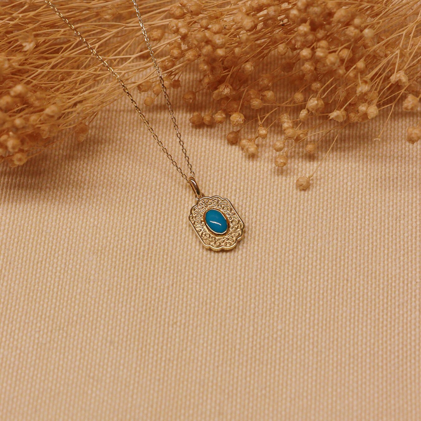 Retro Firuze Minimal Kolye