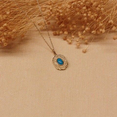 Retro Firuze Minimal Kolye