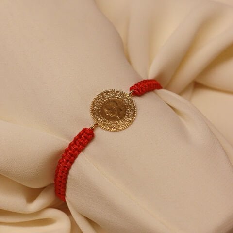 Kırmızı İpli Çeyrekli Bileklik