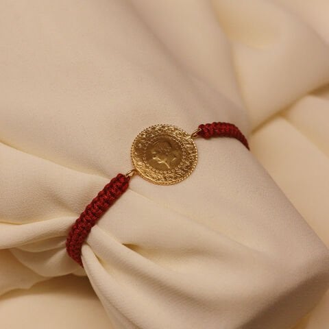 Bordo İpli Çeyrekli Bileklik