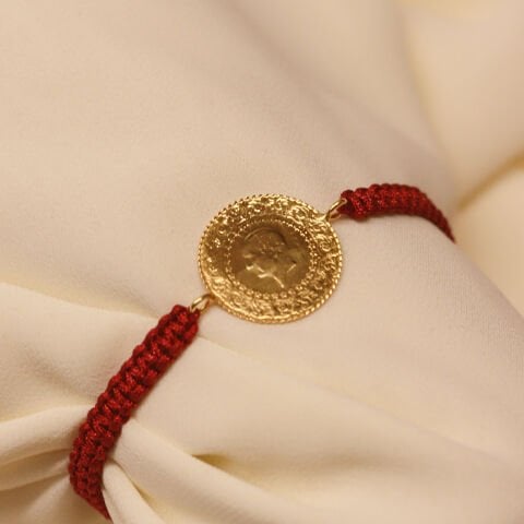 Bordo İpli Çeyrekli Bileklik