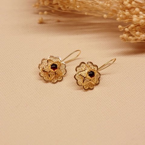 Yakut Taşlı M Gül Tel Küpe