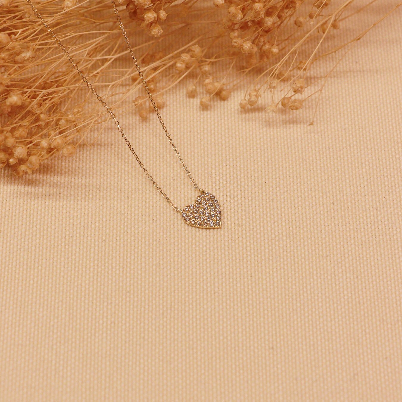 Tamtur Taşlı Kalp Minimal Kolye