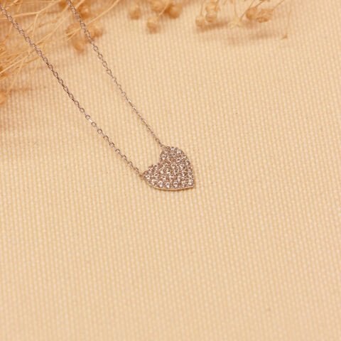 Tamtur Beyaz Taşlı Kalp Minimal Kolye