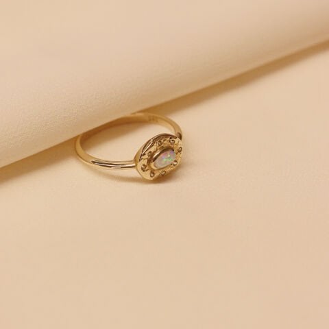 Dövme Plaka Opal Minimal Yüzük