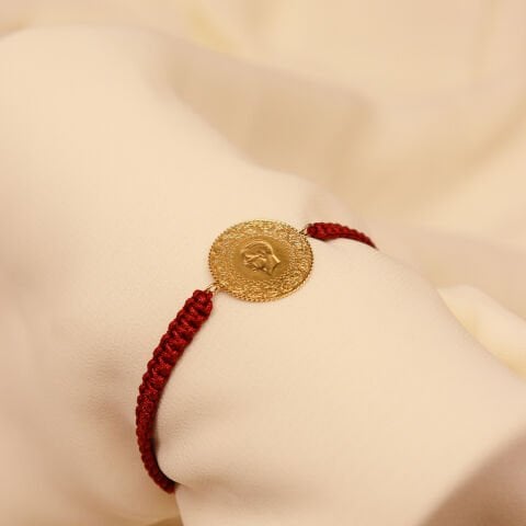 Bordo İpli Çeyrekli Bileklik