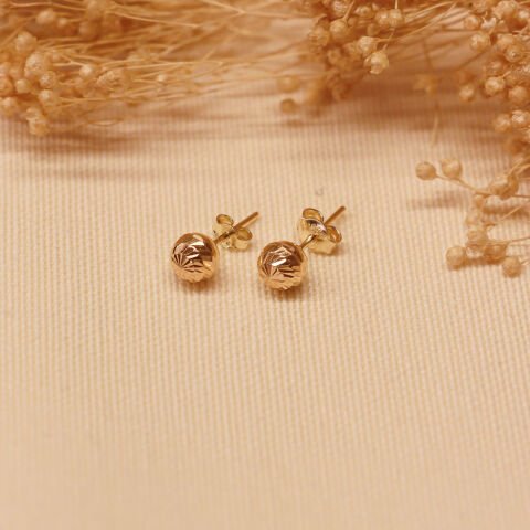 6 Mm Rose Desenli Top Vidalı Küpe