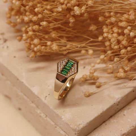 Valeris Yeşil  Altıgen Modern Yüzük