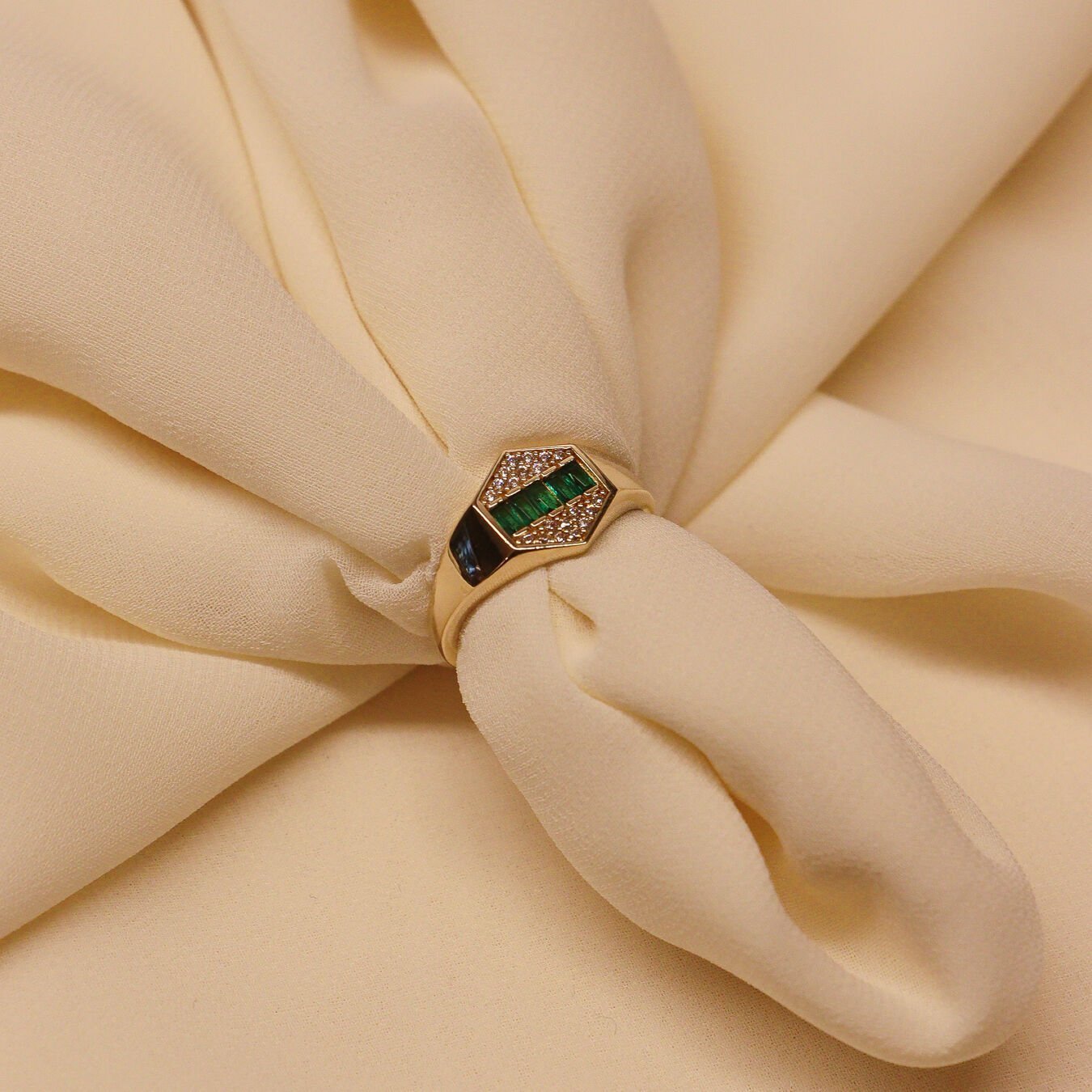 Valeris Yeşil  Altıgen Modern Yüzük