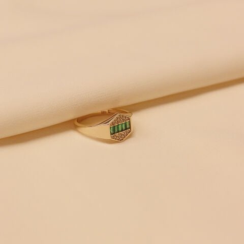 Valeris Yeşil  Altıgen Modern Yüzük