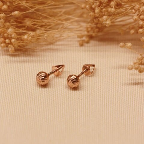 6 Mm Rose Altın Desenli Top Vidalı Küpe