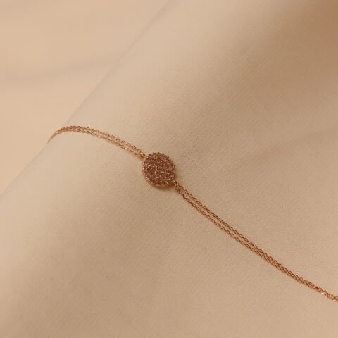Rose Forse Zincirli Taşlı Yuvarlak Plaka Minimal Bileklik