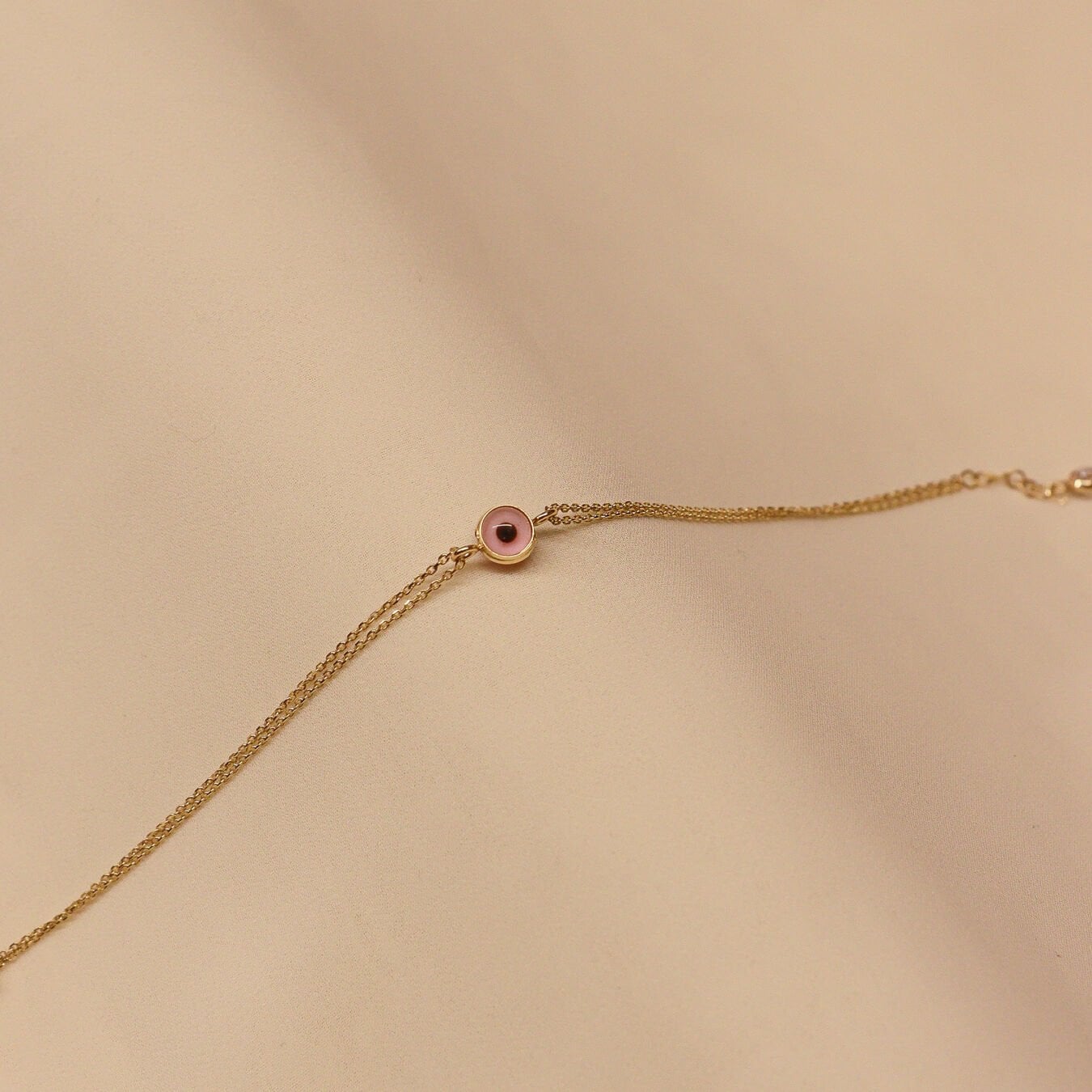 Forse Zincirli 6 Mm Pembe Göz Minimal Bileklik