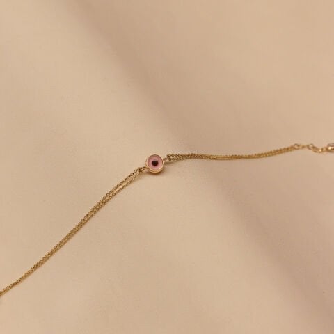 Forse Zincirli 6 Mm Pembe Göz Minimal Bileklik