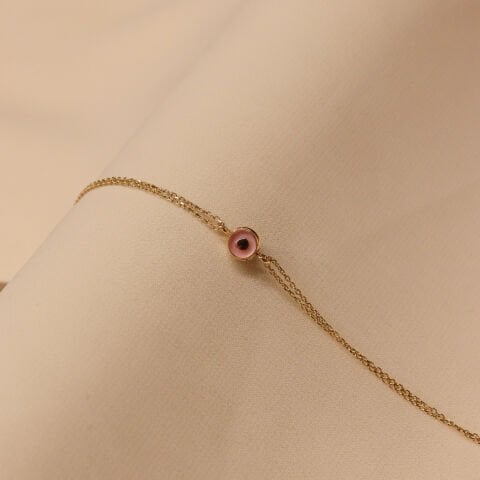 Forse Zincirli 6 Mm Pembe Göz Minimal Bileklik