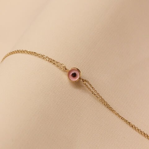 Forse Zincirli 6 Mm Pembe Göz Minimal Bileklik