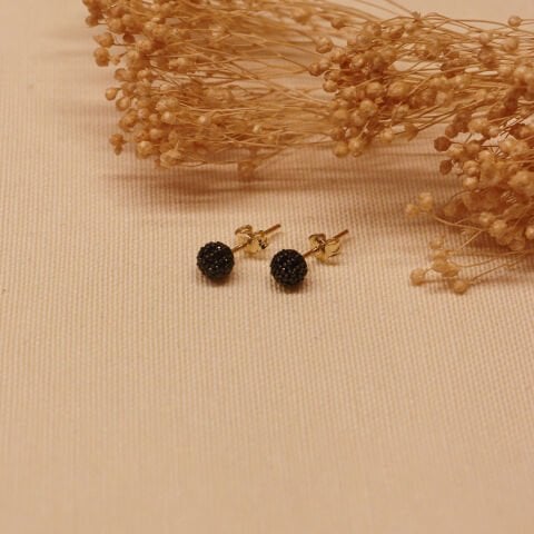 6 Mm Tamtur Siyah Taşlı Top Vidalı Küpe