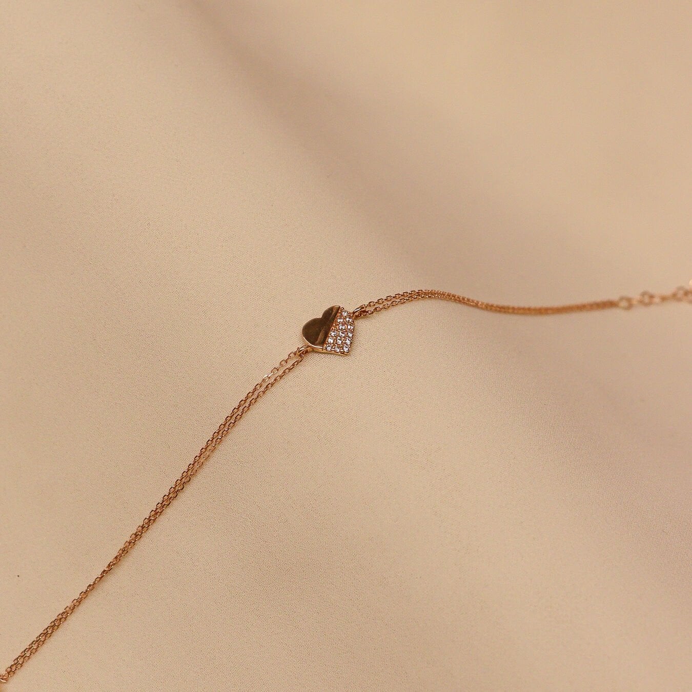 Rose Forse Zincirli Kalp Minimal Bileklik