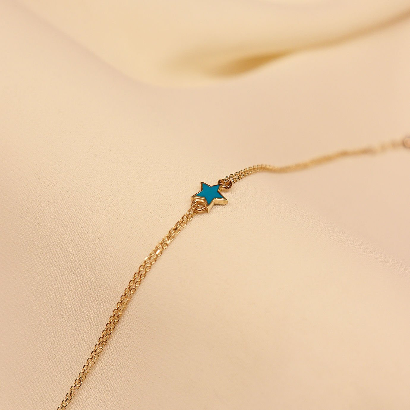 Turkuaz Mineli Yıldız Minimal Bileklik
