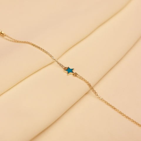 Turkuaz Mineli Yıldız Minimal Bileklik