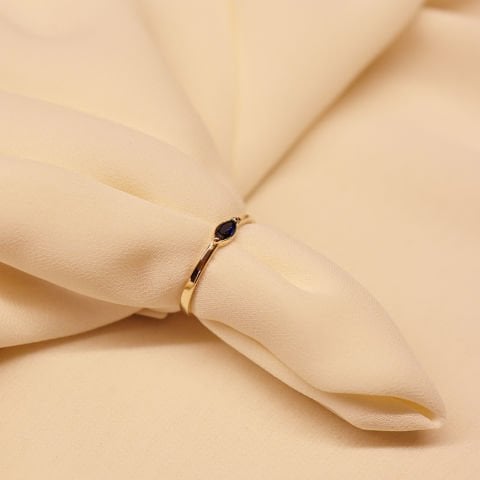 Oval Safir Taşlı Minimal Yüzük