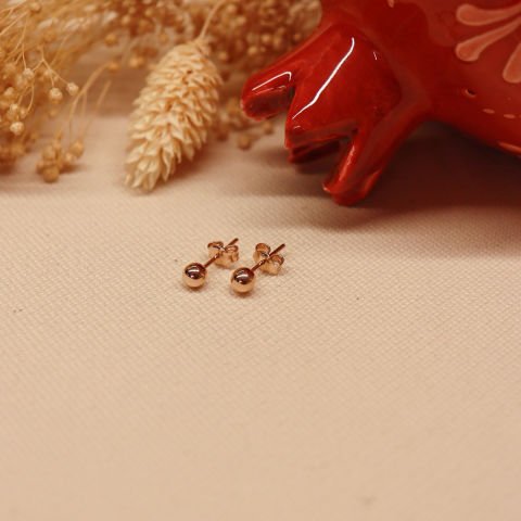 4 mm Rose Parlak Top Vidalı Küpe