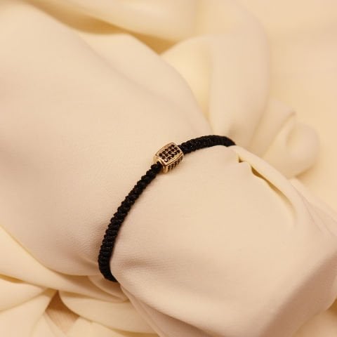 Oval Taşlı Siyah İpli Bileklik