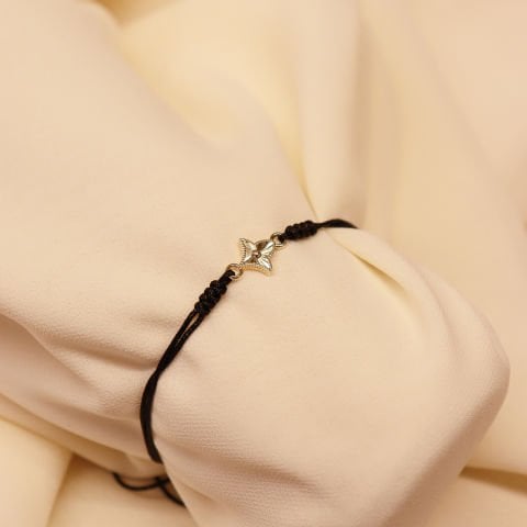 Lale Figürlü Siyah İpli Bileklik