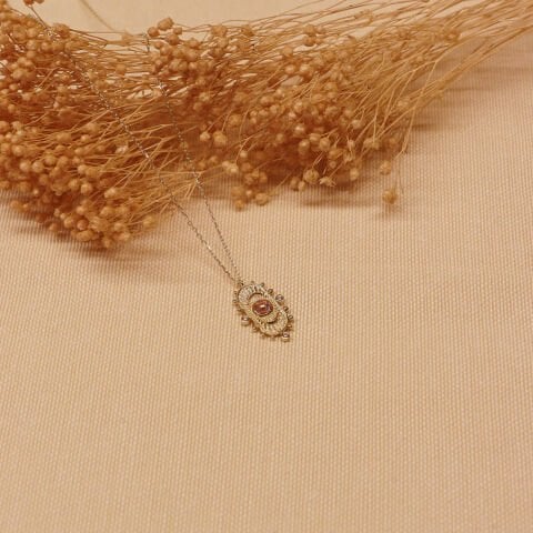 Turmalin Plaka Retro Minimal Kolye