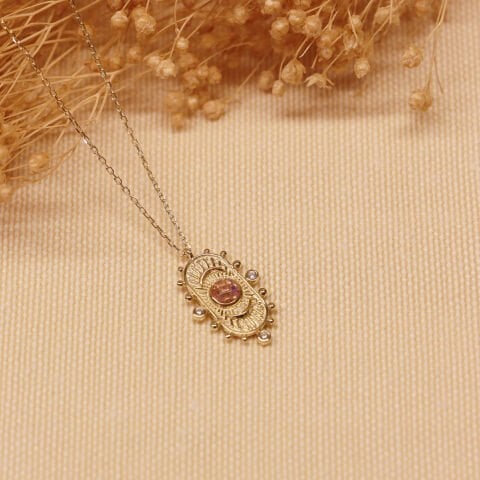 Turmalin Plaka Retro Minimal Kolye