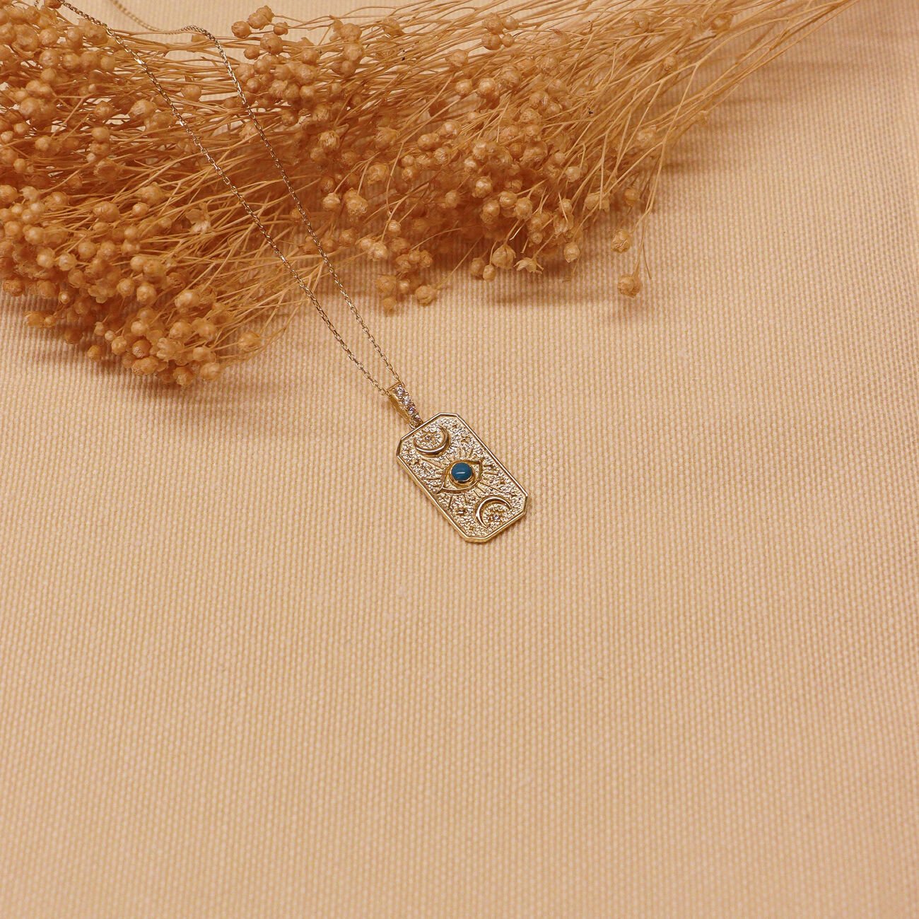 Firuze Dövme Plaka Vintage Minimal Kolye