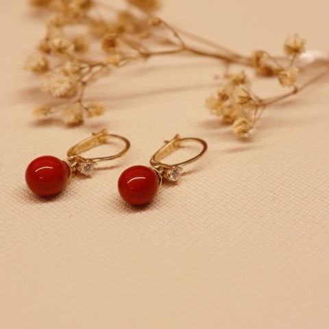 Kırmızı İnci Tel Küpe