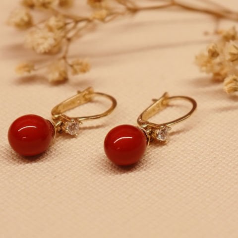 Kırmızı İnci Tel Küpe