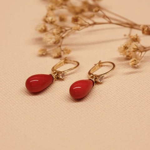 Kırmızı İnci Tel Küpe