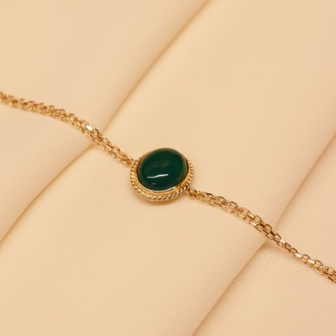 Sıvama Yeşim Taşlı Minimal Bileklik