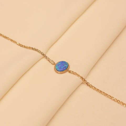 Sıvama Mavi Opal Taşlı Minimal Bileklik