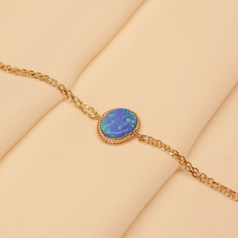 Sıvama Mavi Opal Taşlı Minimal Bileklik
